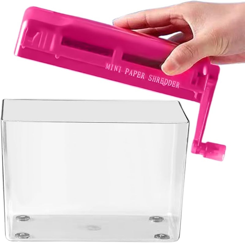 Pink Portable Hand Crank Paper Shredder for Home Office Credit Card Document Mail - Image 1